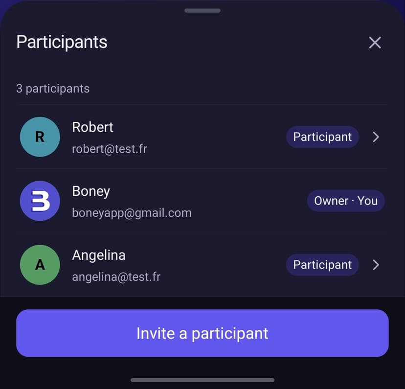 Écran de gestion des participants